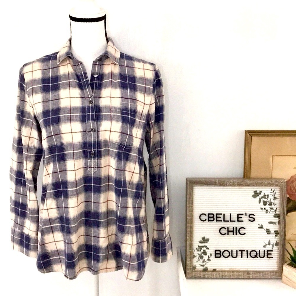 J.Crew Factory Petite Boy Fit Sesame Plaid Popover